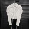2025 Spring Lace-up Lantern Sleeve Fitted Waist Shirt