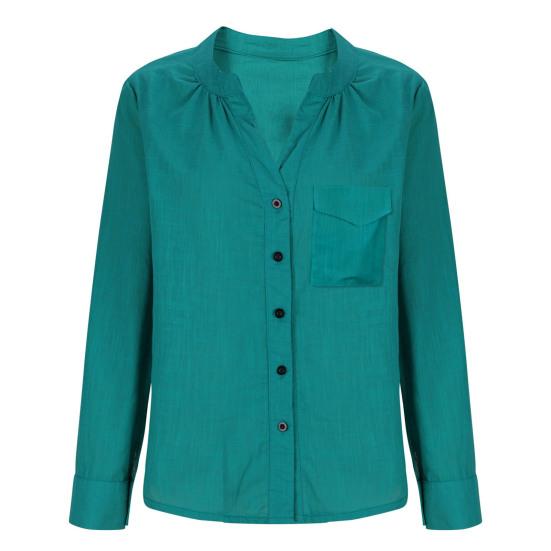 Women Shirt V Neck Long Sleeve Button Down Spring Summer Casual Tops
