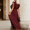 Lady Petticoats Plus Size Women Dress Solid Color Lace-up Summer Sexy Large Hem Long Dress for Banquet