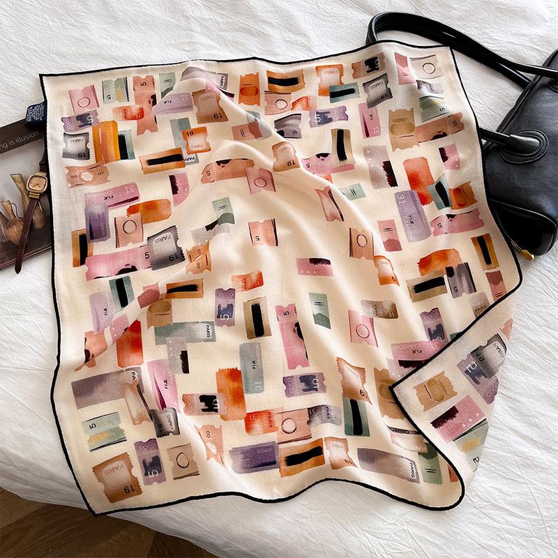 Personalized simple silk wool shawl 2025 new silk wool silk scarf double-sided light luxury design silk wool square scarf 65cm