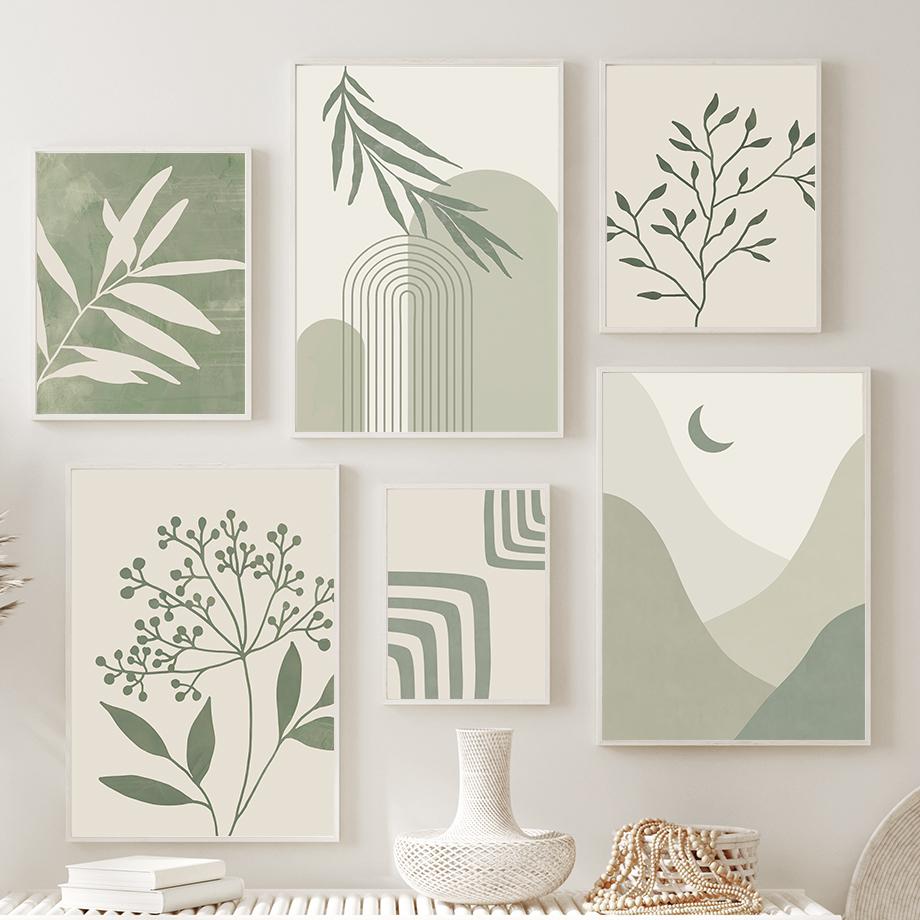 Plant Leaves Rainbow Geometry Abstract Boho Wall Art Canvas Painting Nordic Posters & Prints Wall Pictures For Living Room Decor