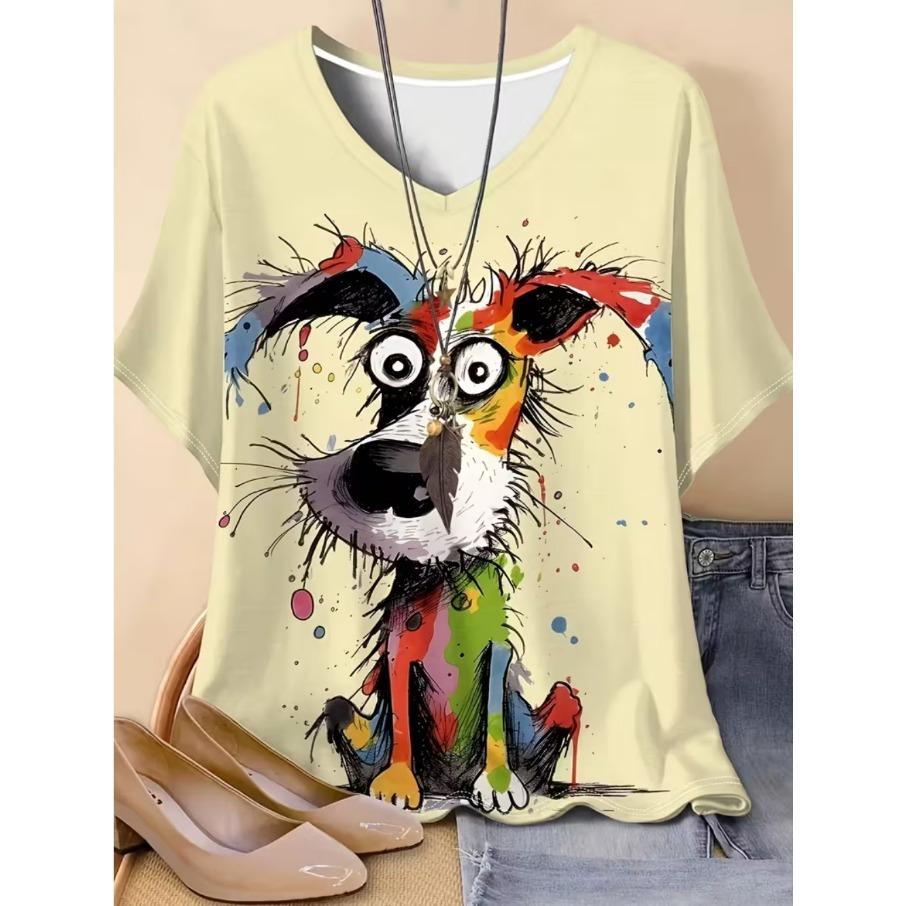 

XL-7XL Plus Size Women s Men Dog Cute Casual 3D Print Loose V Neck Short Sleeved T-shirt Top 7XL небесно-голубой