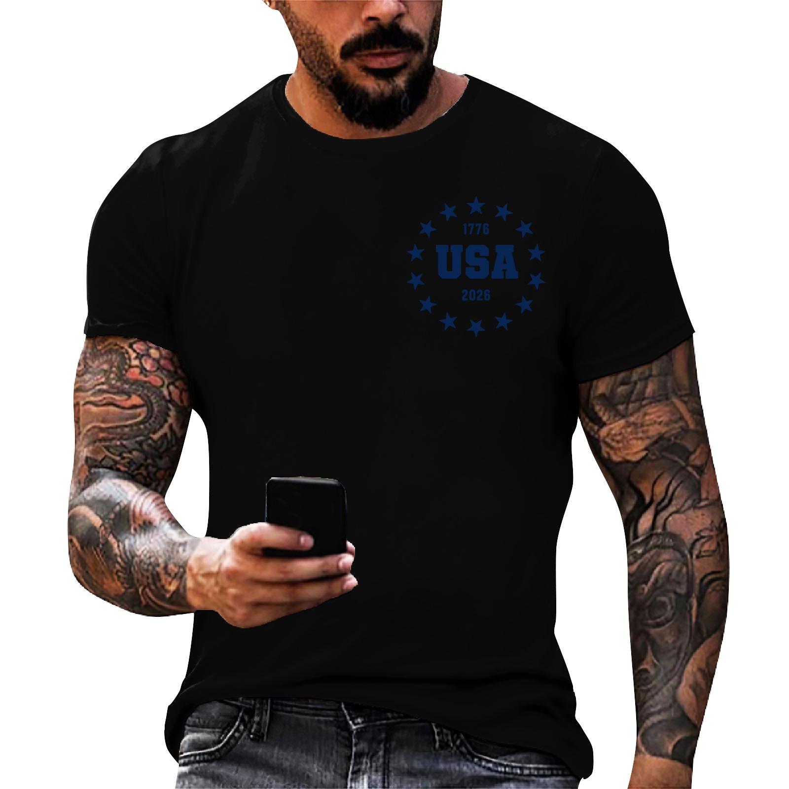 

Men s loose and casual flag letter print T-shirt short-sleeved top M