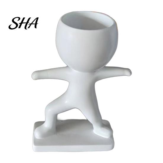 Smooth Surface Flowerpot Fun Workout Figure Planter, Modern Resin Treadmill Runner Plant Pot, Dumbbell Cute Head Pot Body Builder Holder, Planter for