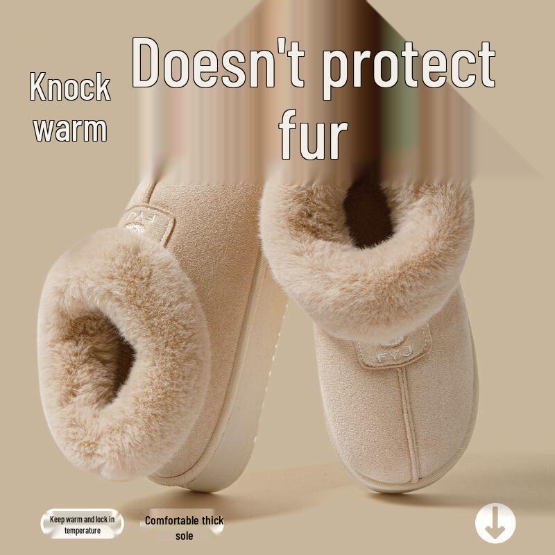 Damen Schneestiefel mit geschlossenem Schaft: Winter Baumwollpantoffeln mit Plüschfutter für den Außenbereich - Warm und flauschig für Paare.