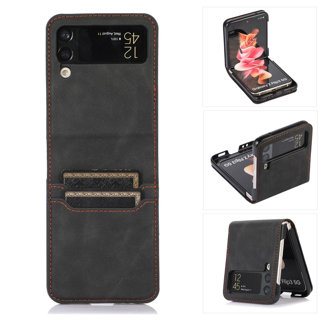 Suitable for Samsung Z FLIP4 Folding Card Skin Feeling Mobile Phone Case Z FLIP3 Retro Leather Multi Card Anti Fall Case