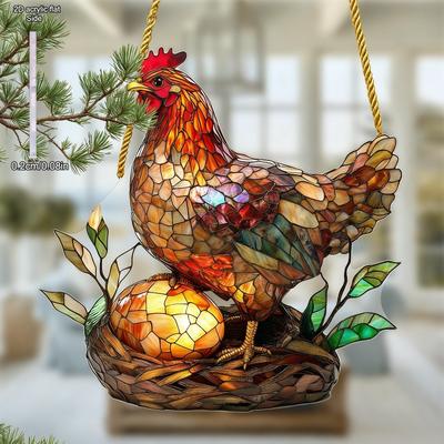 Rooster & Egg Theme Sun Catcher Acrylic Ornamen Sign, Nurseries, Vintage Home Decor Wall for Bar Kitchen, Restaurant Shop Wall Decor, Farmhouse Lake L