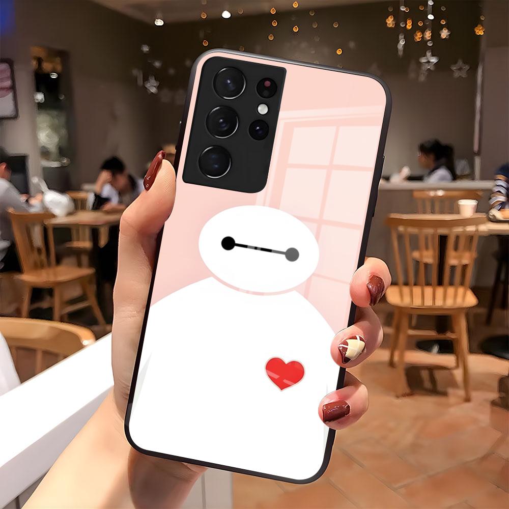 

B-Baymax Animated Character Phone Case For Samsung S26 S25 S24 FE S23 S22 S21 Plus S20 Ultra Note20Ultra Black Glass Cover Galaxy S21 plus5G