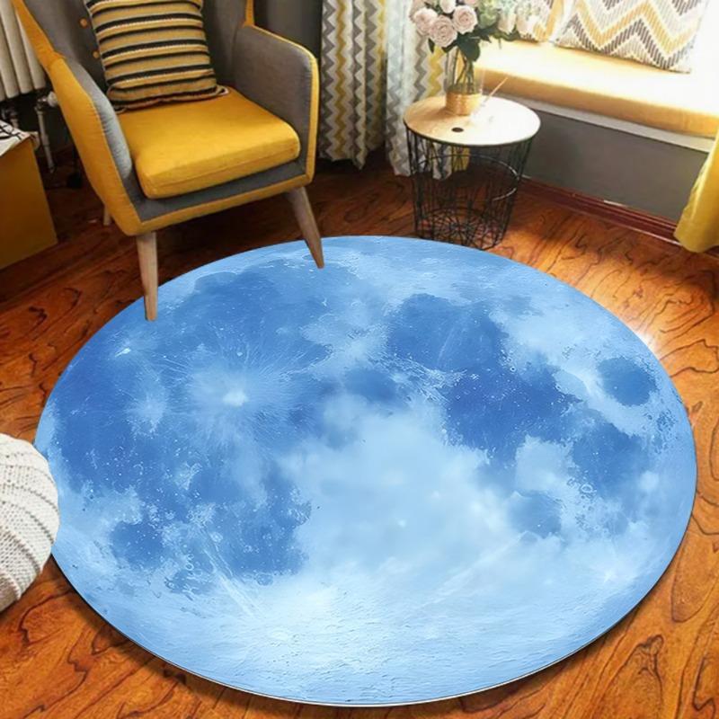 Creative Earth Pattern Round Rug 3D Visual Effect Planets Print Carpet Modern Home Decor Soft Non-Slip Floor Mat for Living Room