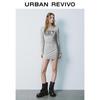 UR 2025 Spring Casual Sporty Letter Pleated Long Sleeve Dress