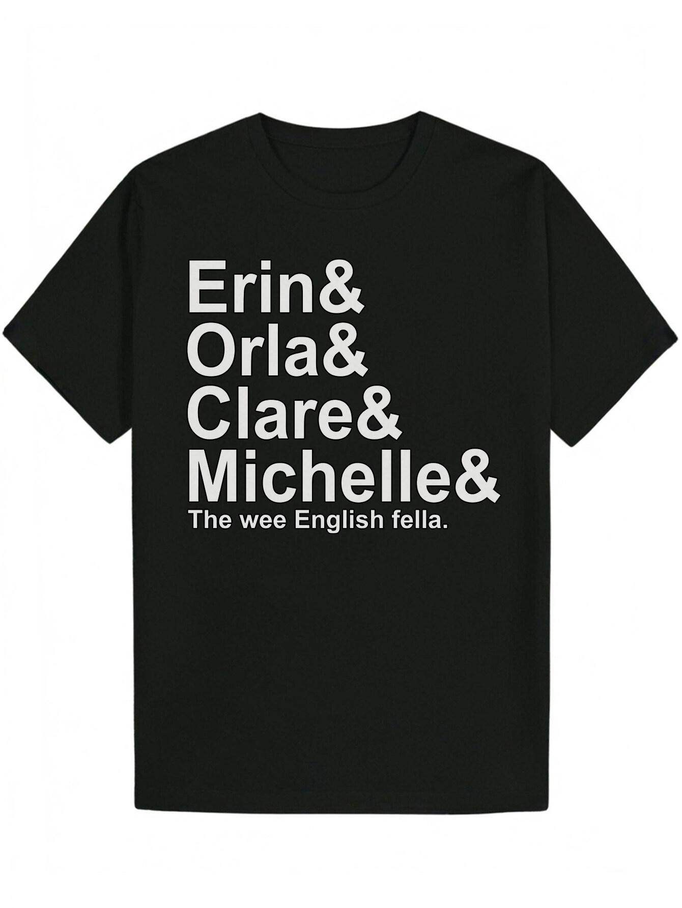 

Crew Neck T-shirt with ERIN & ORLA & CLARE & MICHELLE Letter Print - Soft Polyester Fabric S