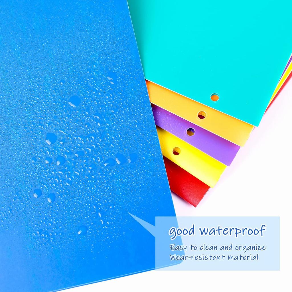 Feosky Folders with Pockets, 6 Assorted Colors Plastic Two Pocket Folders, File Folder, 2 Pockets Folder and 3 Hole for School, Home, and Office