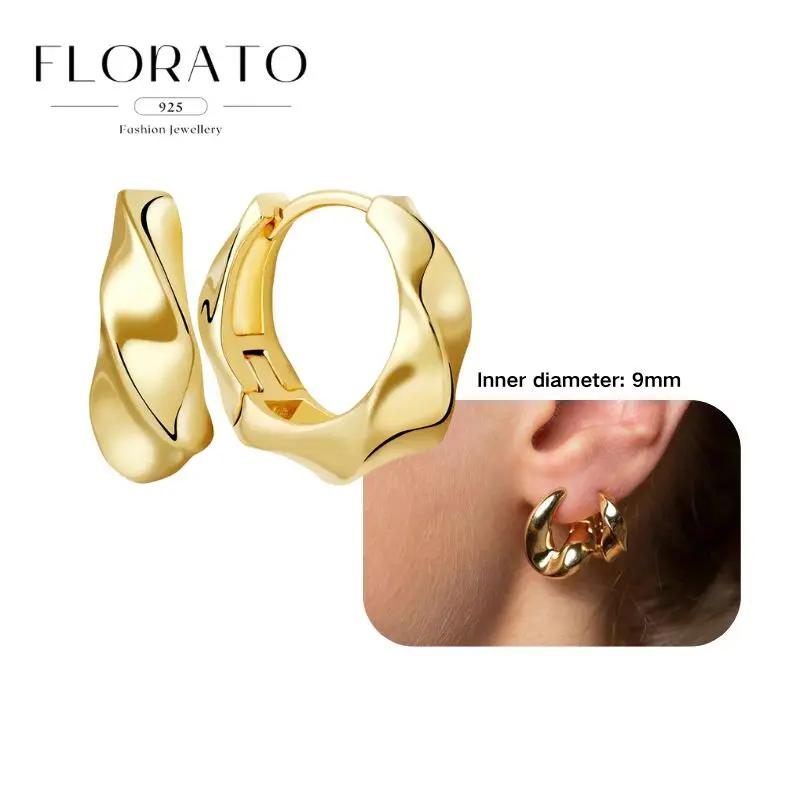 Perforation 925 Silver Ear Needle Minimalist Hoop Earrings Metallic Gold Earrings For Women CZ Fashion Jewelry