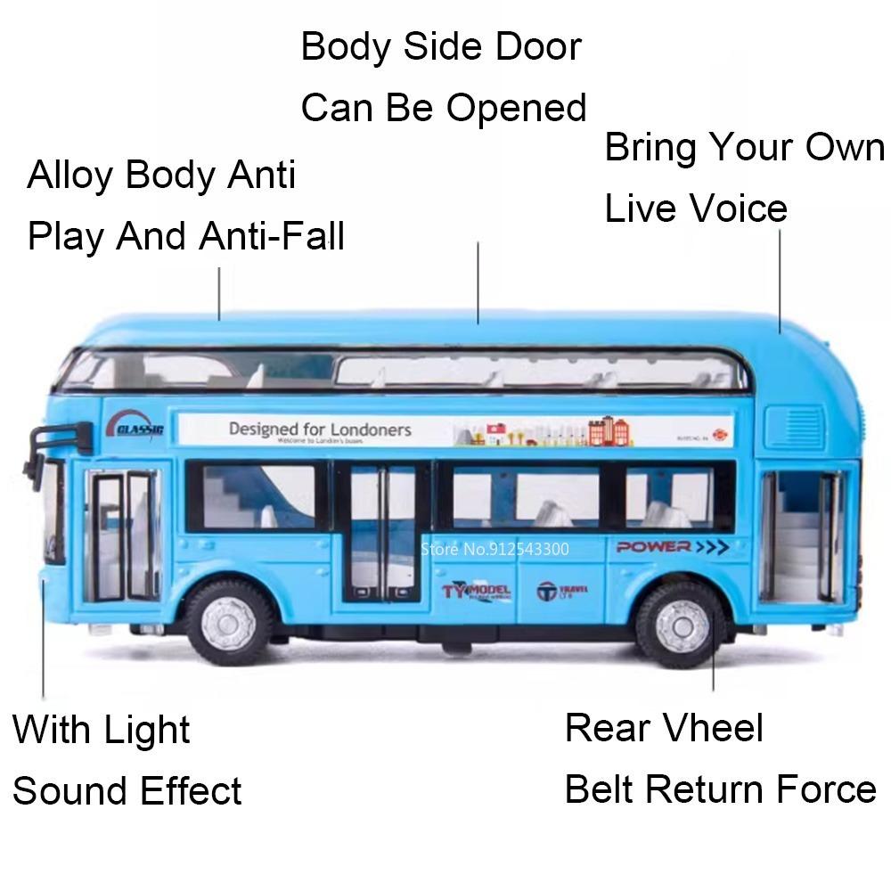 1/36 Double-decker Bus Model Car Toy Alloy Diecast Sound Light Metal Vintage London Autobus Models Toys Collection Kids Gifts