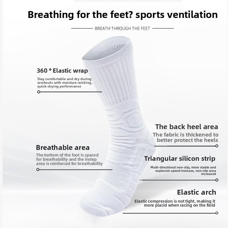 Men's Mid-Calf Professional Football Basketball Training Socks-Towel-Lined Short Elite Non-Slip Wear-Resistant High Quality All