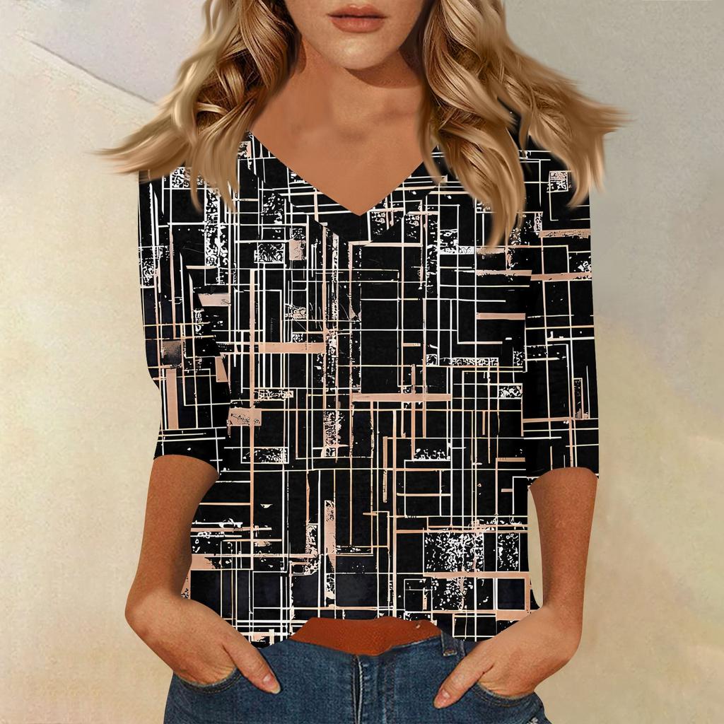 Women's T Shirt Print 3/4 Sleeve Daily Weekend Fashion Basic V- Neck Regular Top