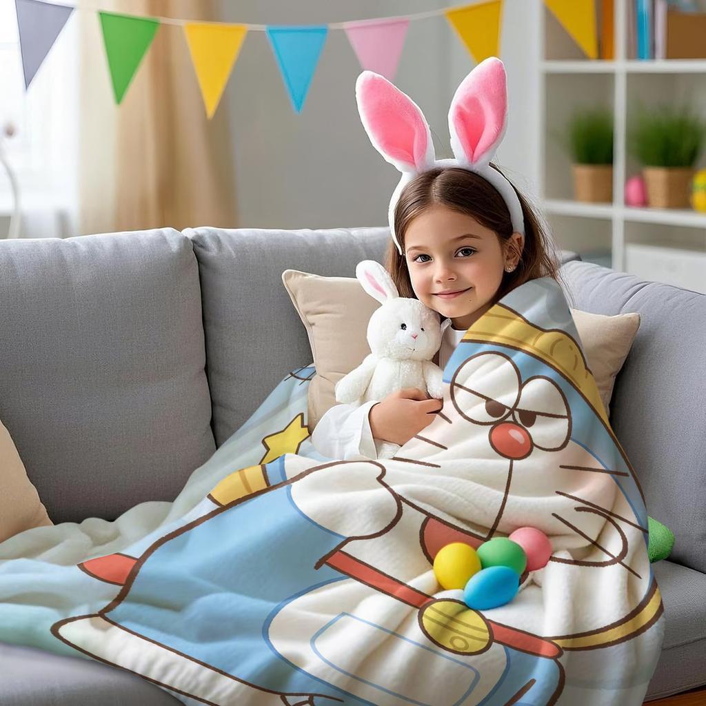 Mischievous Doraemon Theme Print Pattern Flannel Blanket Soft Multifunctional Decortive Blanket Universal Throw Blanket Fan Gift