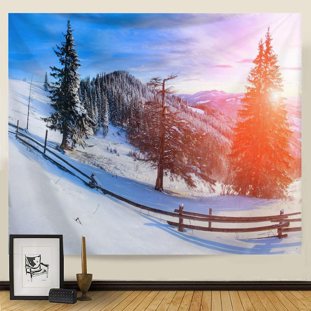 Goblen Noel Kar Sahnesi Serisi Arka Plan Asılı Kumaş Ev Oturma Odası Yatak Odası Başucu Duvar Gobleni