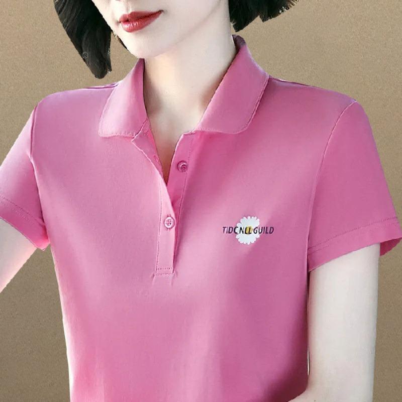 

Solid Color Short-sleeved T-shirt Women s Summer Thin Slim Casual Polo Collar Top 5XL рожевий червоний колір