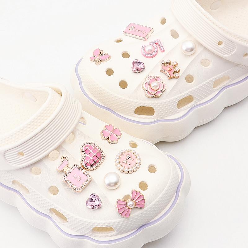 Set Diamond Butterfly Rhinestone Detachable Chain Buckle Pink Shoe Flower Set Creative DIY Pearl Shoe Charms Shoe Decoration