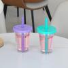 360ml Kreativer Dicker Strohhalm Bubble Tea Becher DIY Silikonstöpsel Doppellagig Kunststoffummantelt Rund Amerikanischer Stil Kaffeebecher