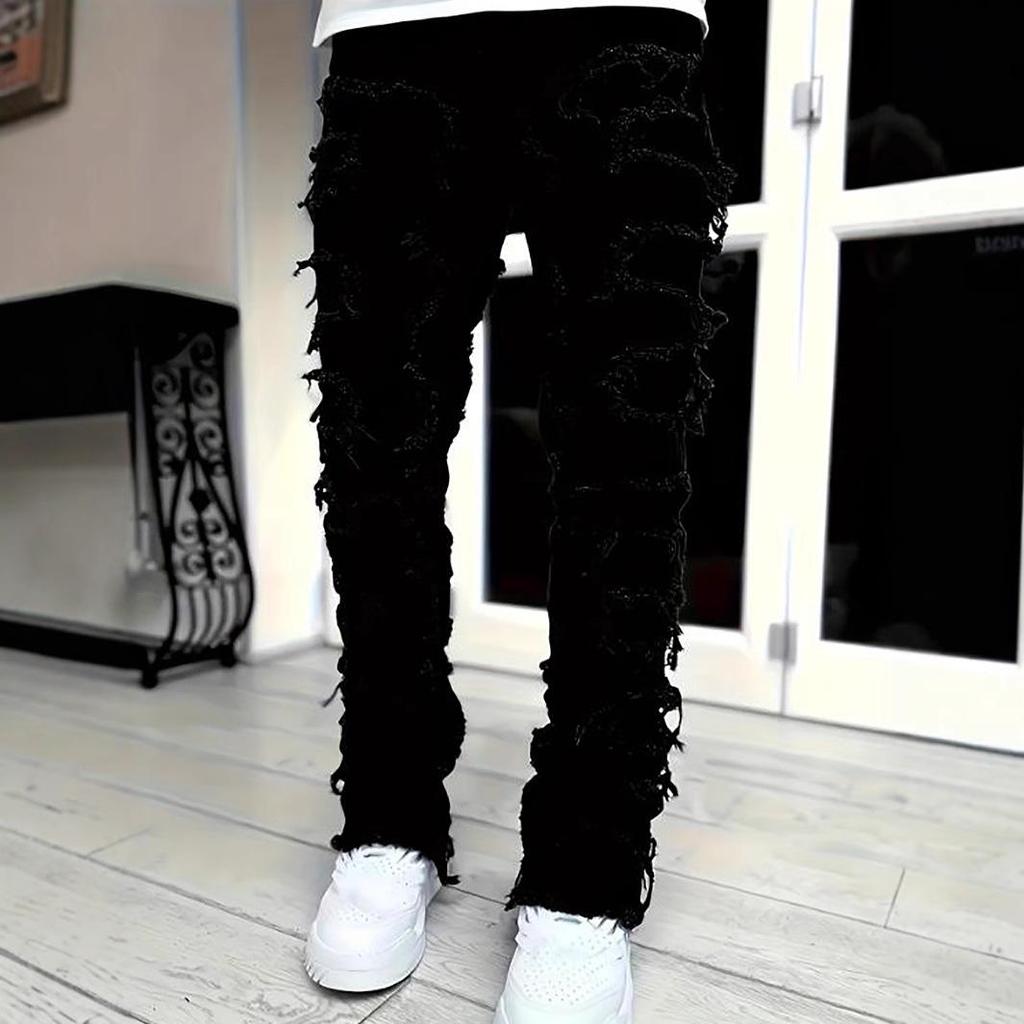 Męskie elastyczne jeansy proste - Modny europejski i amerykański styl uliczny