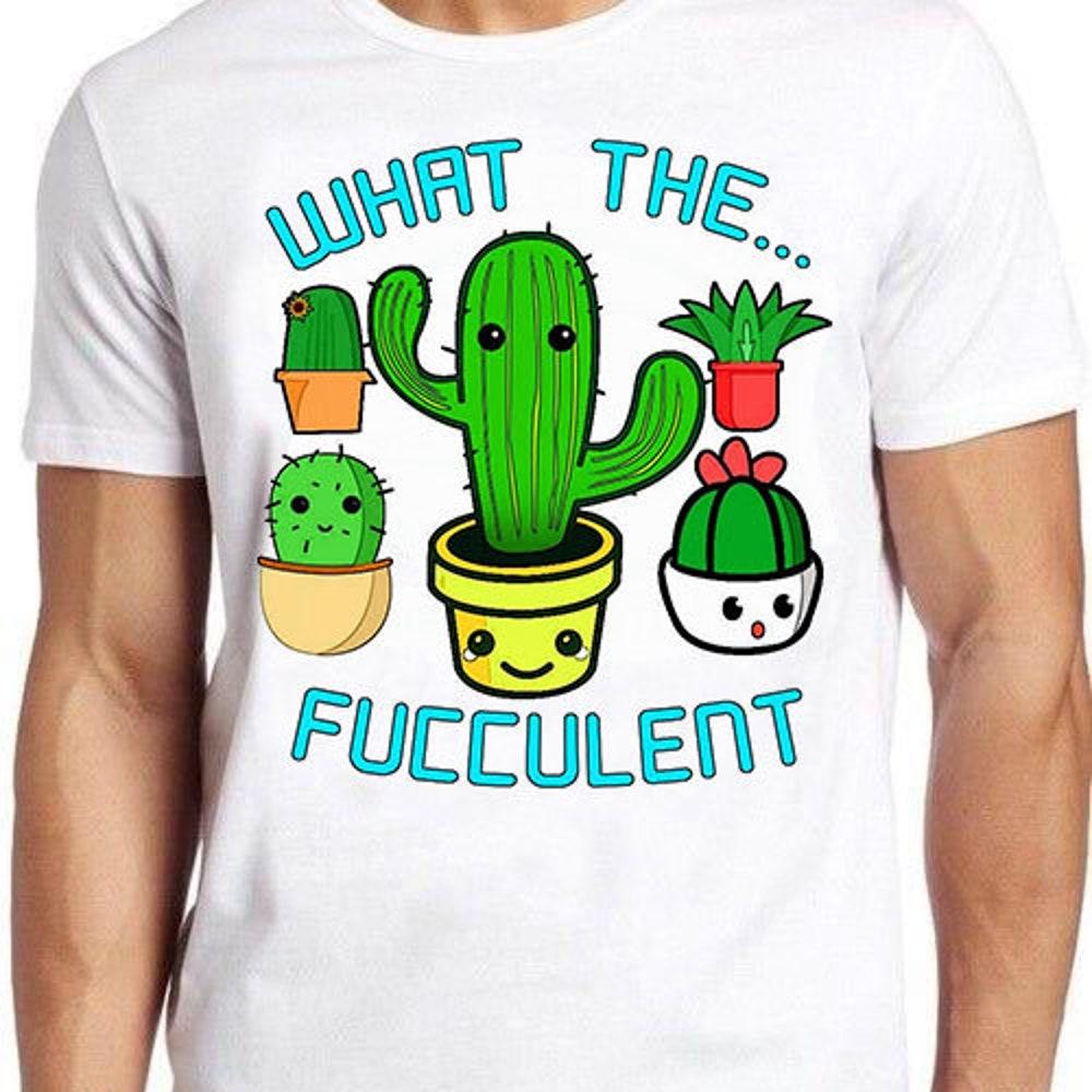 

230GSM 100% Cotton T-Shirt What The Fucculent Succulent Cactus Gardening Cool Gift Top Tee T Shirt 466 XS белый