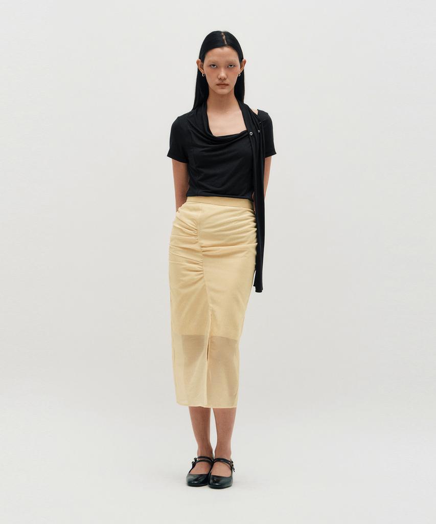 Kimjisu Sheer Shirring Slit Skirt _ Yellow