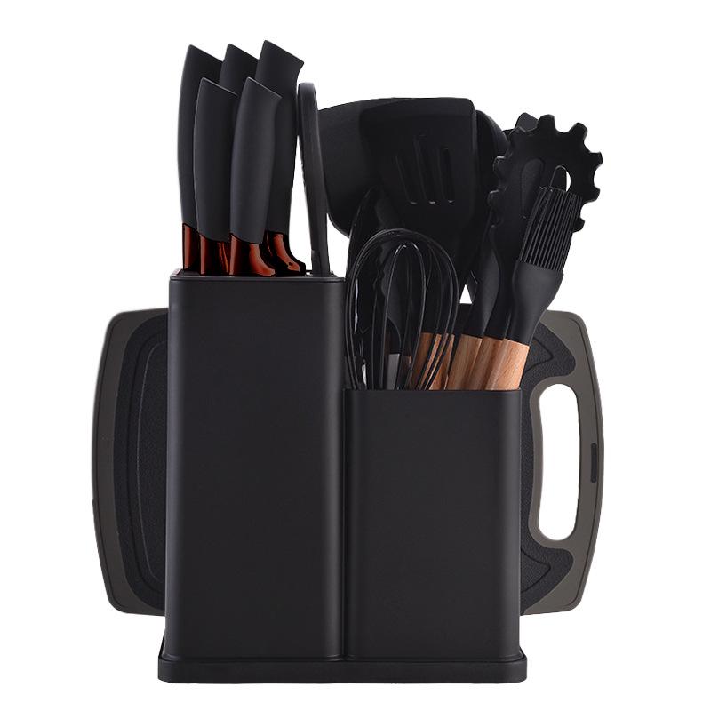 Silicone Kitchenware 19-Piece Set: Non-Stick Pan, Spatula, Soup Spoon, Knife Set with Storage Bucket