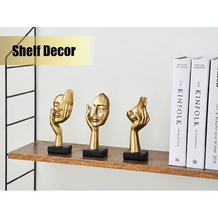 3 Pcs Gold Thinker Statues Sculptures for Home Decor, Golden Statues Table Decor Accents, House Decorations for Living Room Bedroom Office, Bookshelf