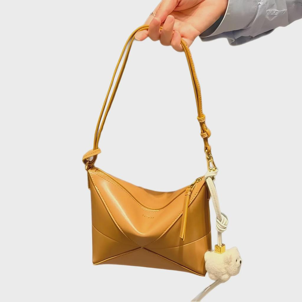 "Geometrische Falt-Rindsleder Damen-Tragetasche & Mahjong-Beutel"