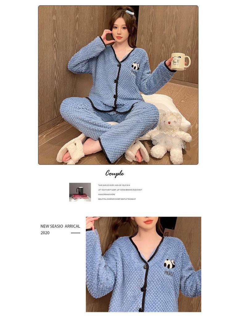 Pajama damska z różowego aksamitu flanelowego w dużym rozmiarze - Uroczy i ciepły kardigan na jesień/zimę