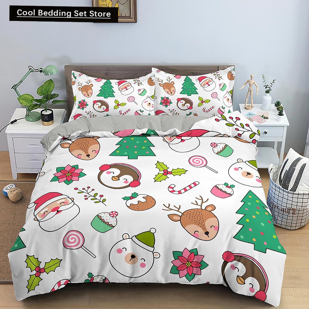 Merry Christmas King Queen Duvet Cover XMAS Bedding Set for Kid Santa Claus Quilt Cover Cartoon 2/3pcs Polyester Comforter Cover