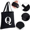 Women's Black Shopping Bag Casual Large-capacity White Letters Initial Name Pattern Printing Series Canvas Shoulder Bag Reusable
