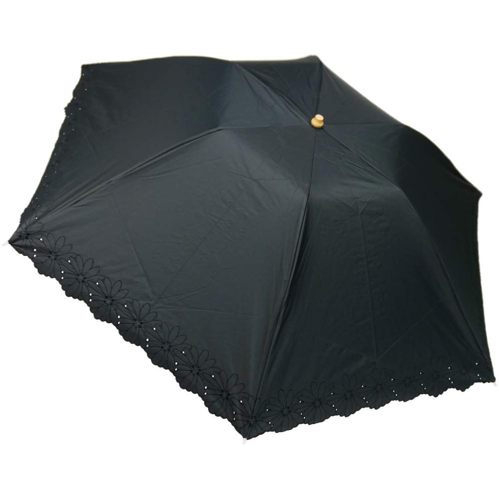 Nouvel Japonais Folding For Sunny or Rainy UV Flower Bowler Embroidery Parasol Parasol, Umbrella, Days, Protection, Women's (Black)