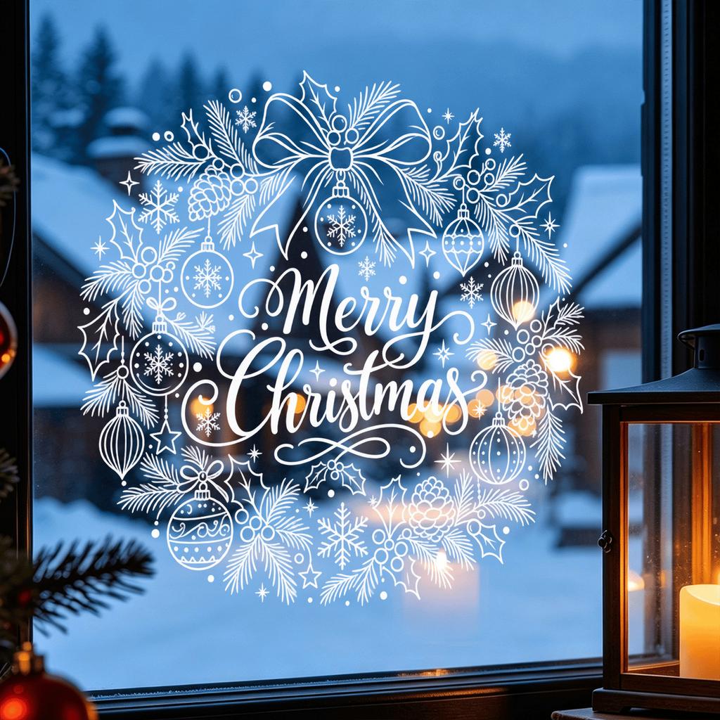 Christmas Wreath Static Window Sticker Does Not Damage Glass In Living Room Windows