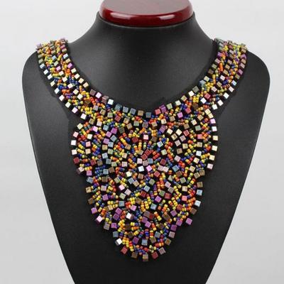 Bohemian Exaggerated Colored Acrylic Handmade Beaded Necklace Fake Collar Chain, Female