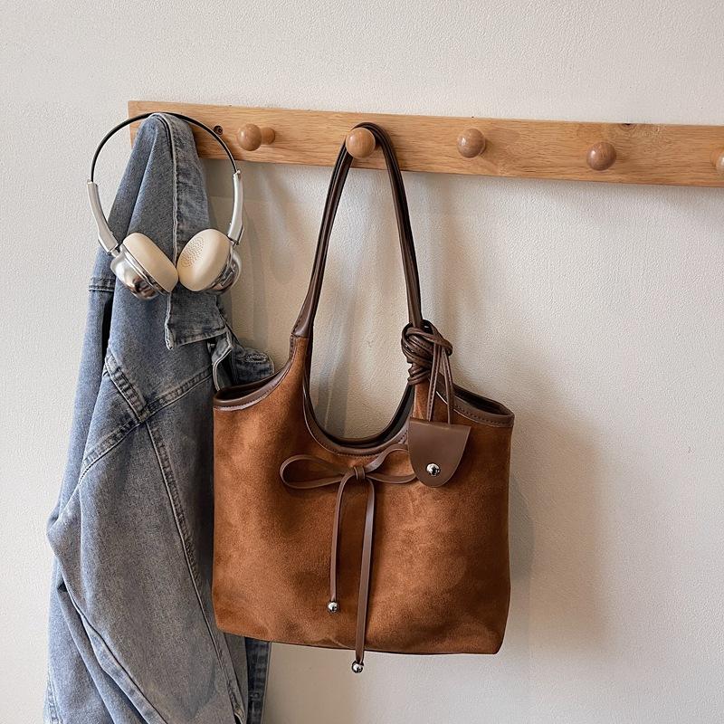 Large capacity retro matte simple tote bag women's autumn new bow underarm shoulder big bag