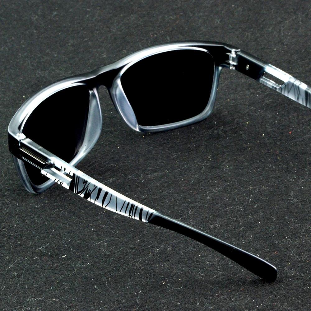 Gray Panther Veil Polarized Square Sunglasses Men Black Frame With Patterned Temple Modern Luxury Design For Outdoor