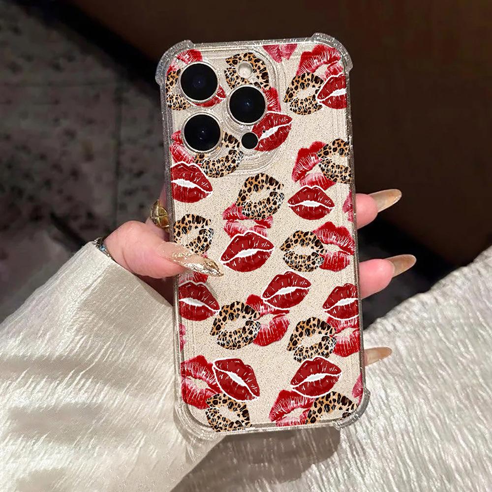 Leopard Print Kiss for iPhone17 Four Corners Anti-drop Mobile Phone Case 16 Apple All-inclusive 15/14/13 Transparent Fine Hole