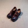 Rindslederversion~ Retro runde Spitze dicke Sohle erhöhend vielseitig kleine Lederschuhe für Damen Britisch leichte Öffnung dicker Absatz hoher Absatz Mary