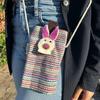 Crossbody Phone Bag Pink Striped Felted Bunny