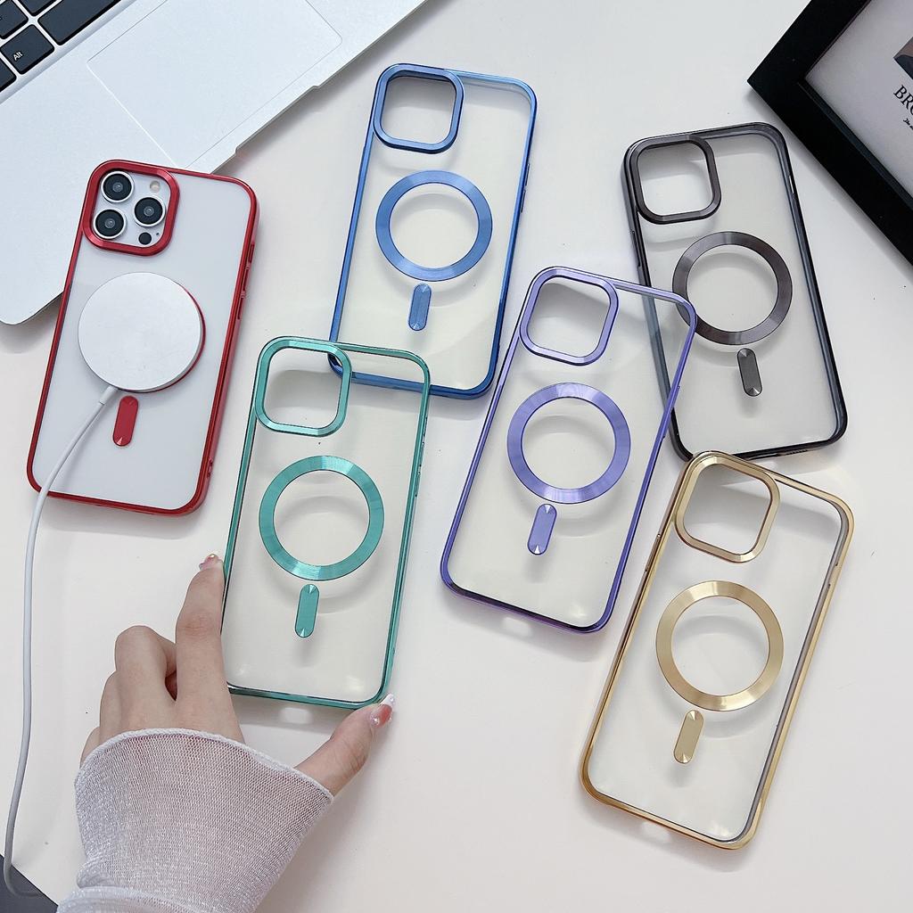 Luxury Plating Transparent Magsafe Magnetic Phone Case For Apple iPhone 11 12 13 14 15 Pro Max Soft Protection Cover On 14 Plus