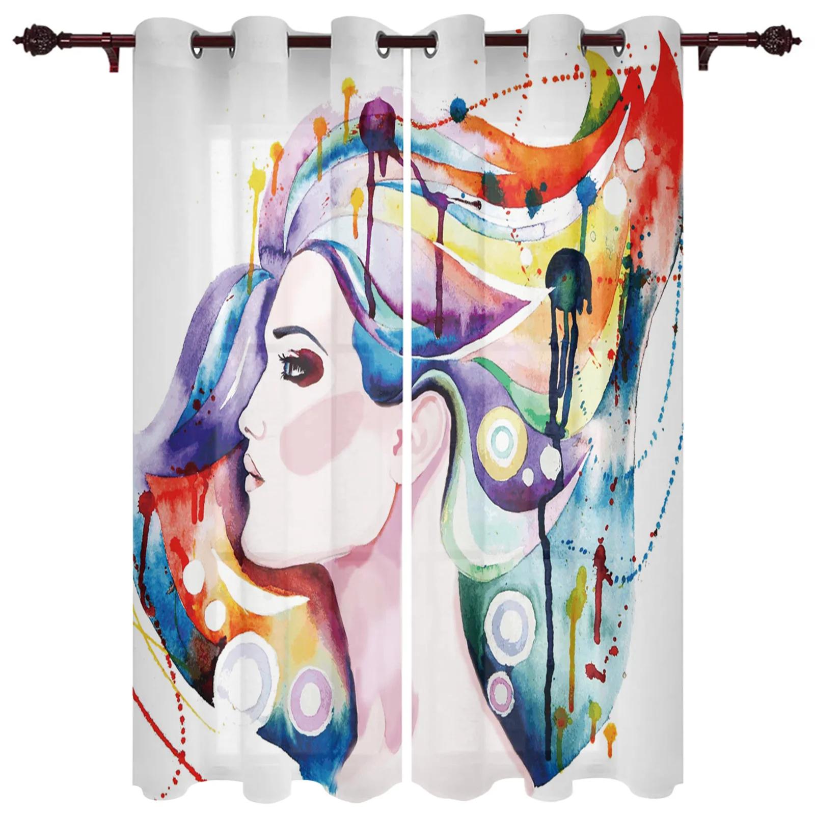 Женщина Волосы Всплеск Чернила Искусство Окна Шторы Гостиная Спальня Оконные Обстановки — фото 13