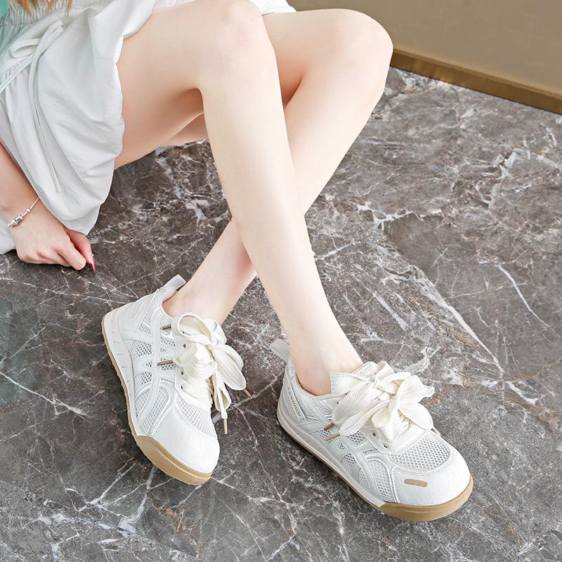 CRLAYDK Fashion Mesh Sneakers for Women Casual Sneakers Ladies Double Lace Up Sports Sweet Walking Breathable Student Tennis