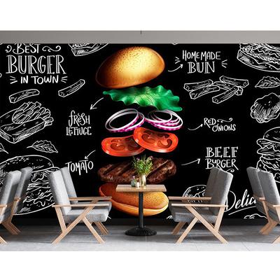 Fast Food Restaurant Wall Mural Burger Fries Wallpaper Fast Food Restaurant Pizza Snack Bar Mural