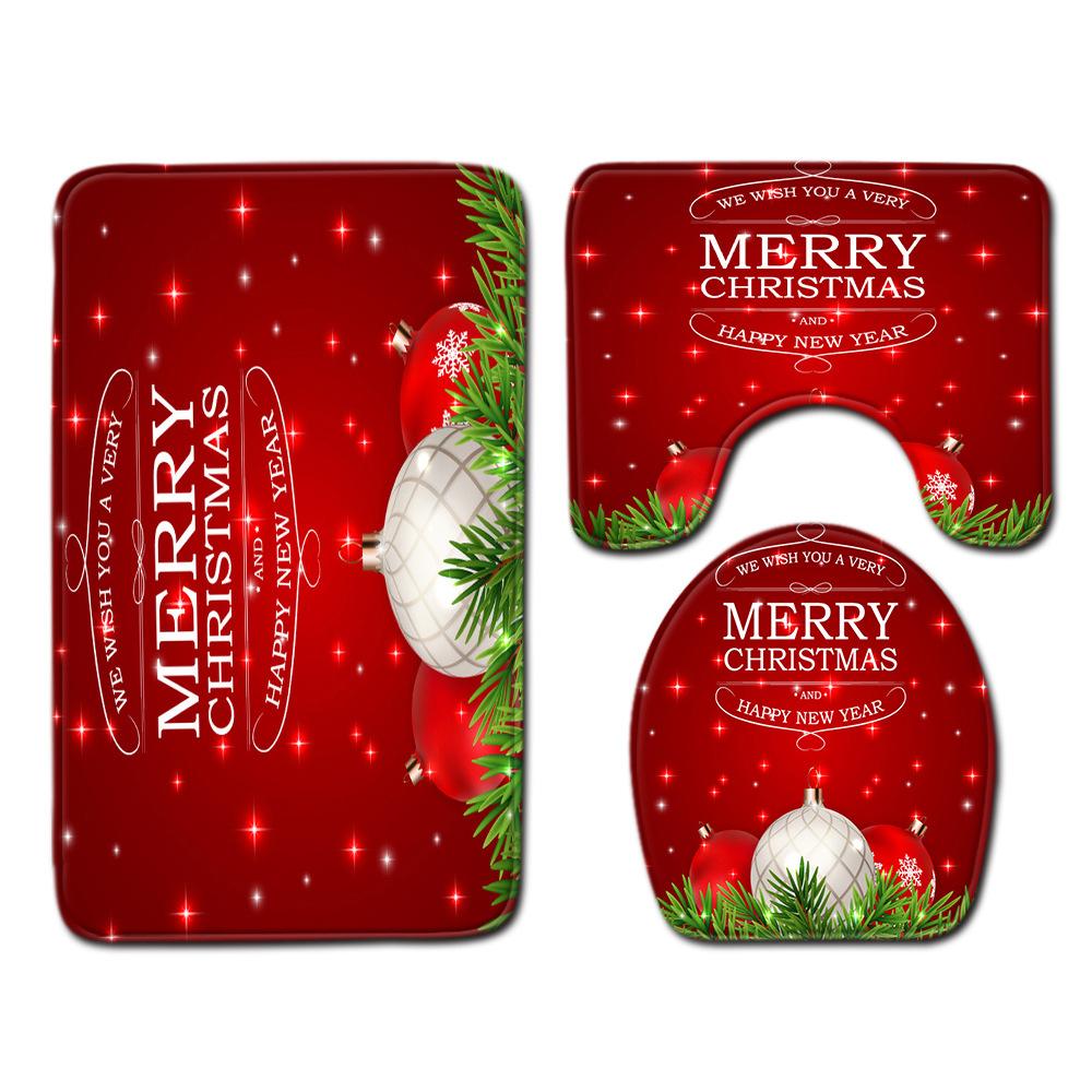 Christmas Printed Shower Curtain Floor Mat Four-Piece Bathroom Toilet Non-Slip Absorbent Carpet Toilet Non-Slip Door Mat