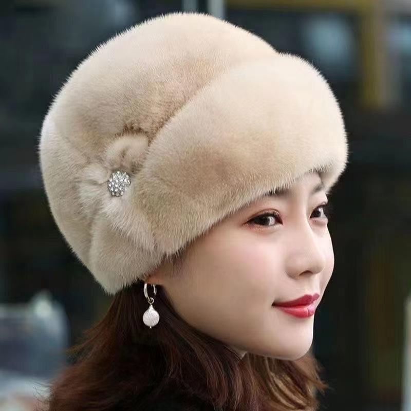Elderly Grandmother Plus Velvet Rabbit Woolen Hat Middle Aged and Elderly Warm Hat  Thickened Knitted Cotton Hat