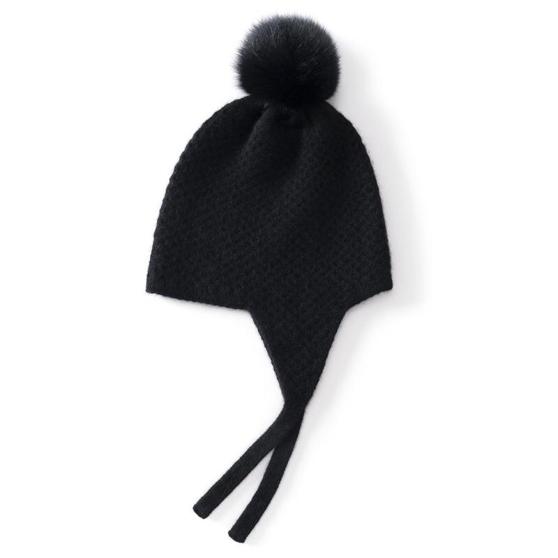 Autumn and winter new cashmere hat European and American big fox hairball hundred bags head warm ear protection cold knitting