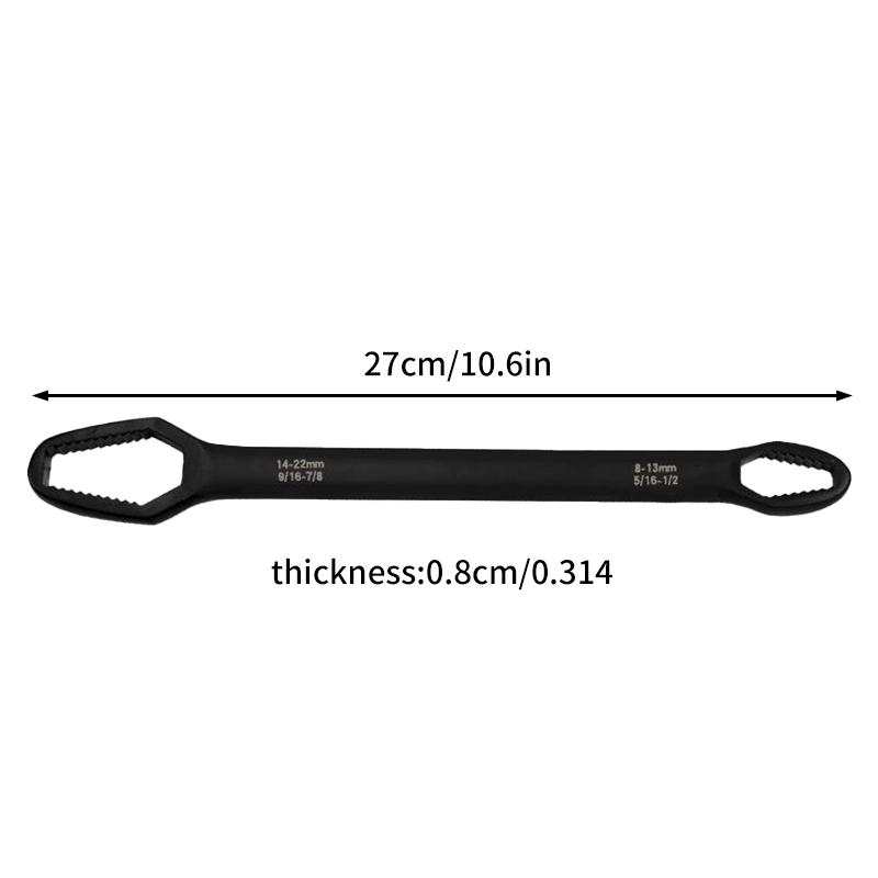 Multi-Functional Black Wrench – 5mm Thick Adjustable Self-Tightening Double-Head Open Range 3-17mm for Auto & Home Use